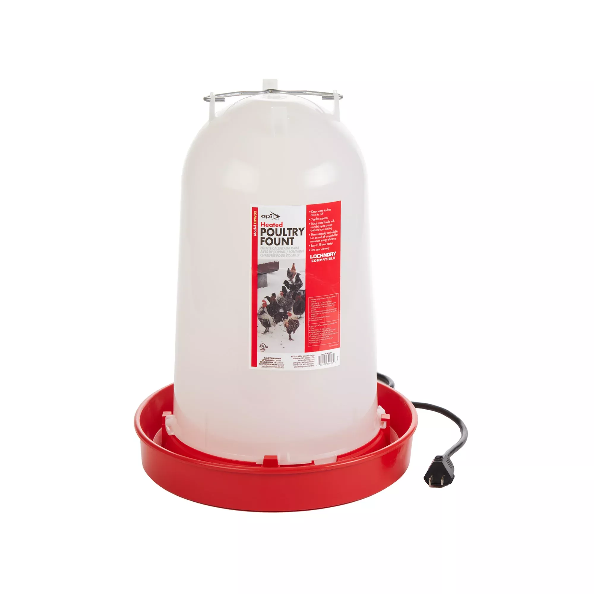 API Heated Chicken Waterer | Thermostatically-Controlled Poultry Waterer | 3 Gallon