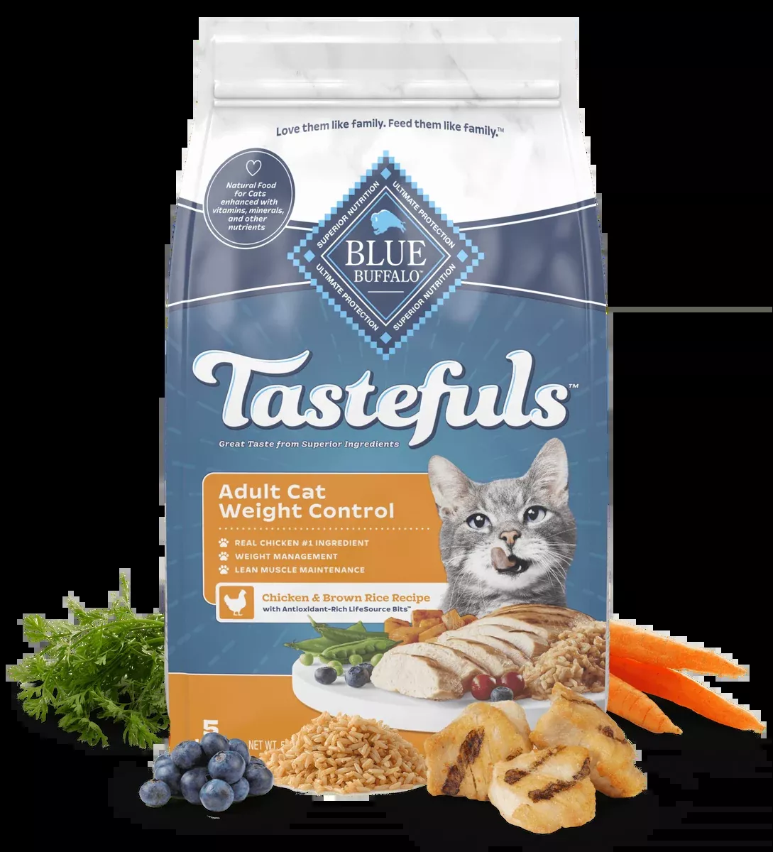 Blue Buffalo Tastefuls Weight Control Dry Cat Food – Chicken & Rice – 7lb Bag