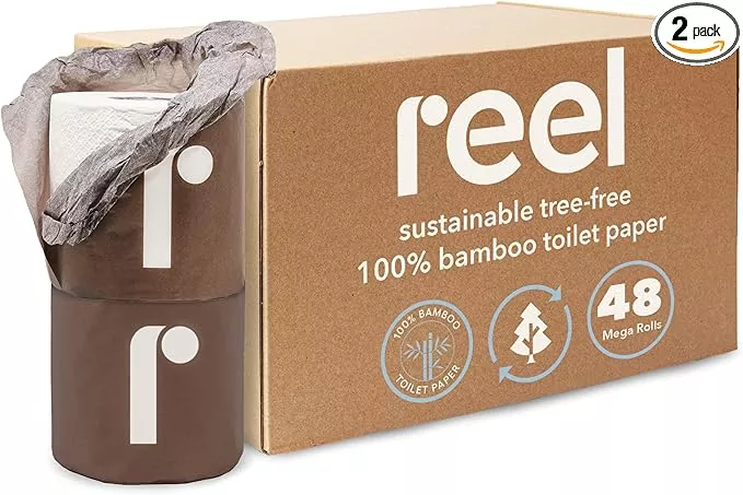 Bulk Reel Premium Toilet Paper – 2 Pack – 48 Rolls of Toilet Paper – 3-Ply Made From Tree-Free – Zero Plastic Packaging