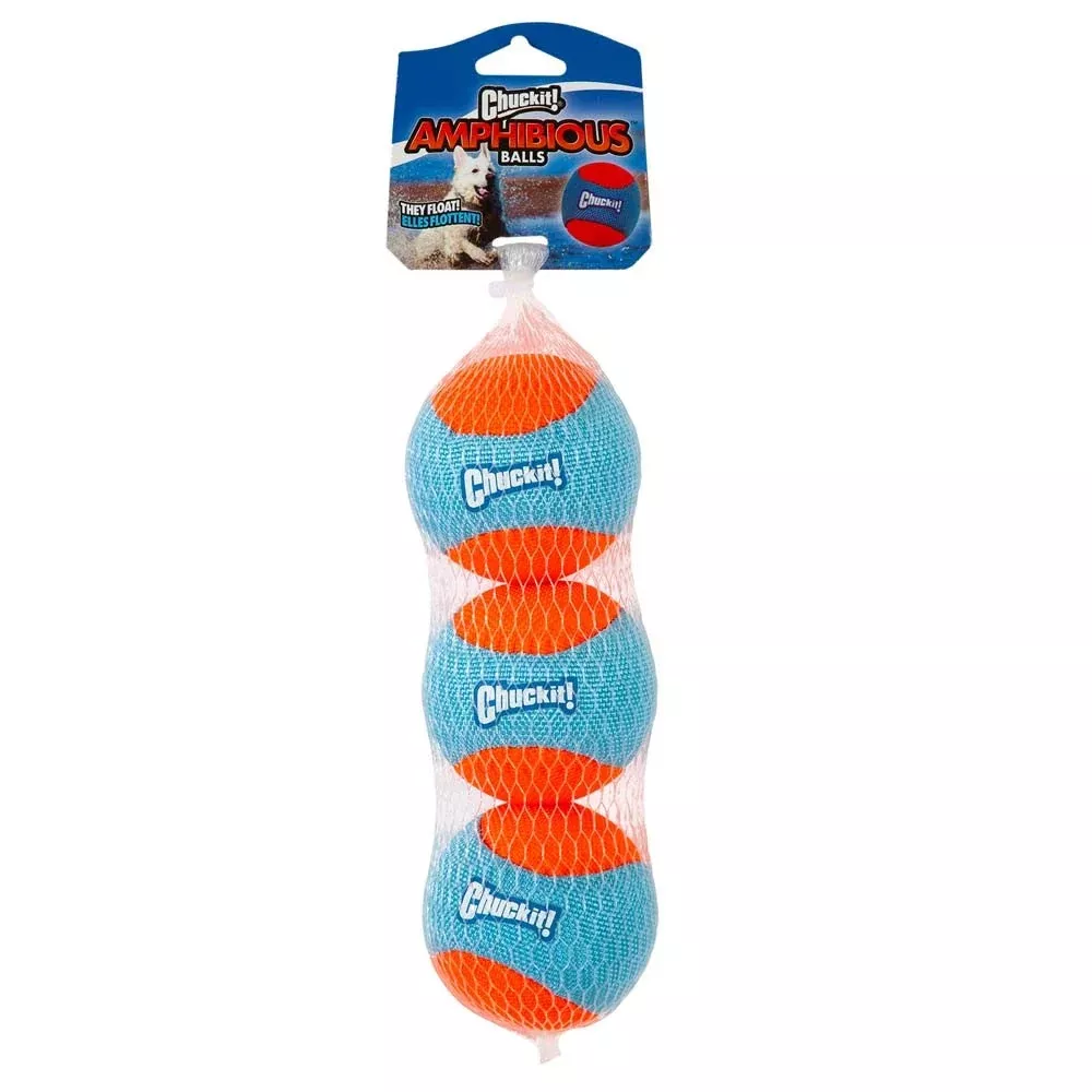 Chuckit! Amphibious Balls Dog Toy Blue/Orange 1ea/3 pk, MD