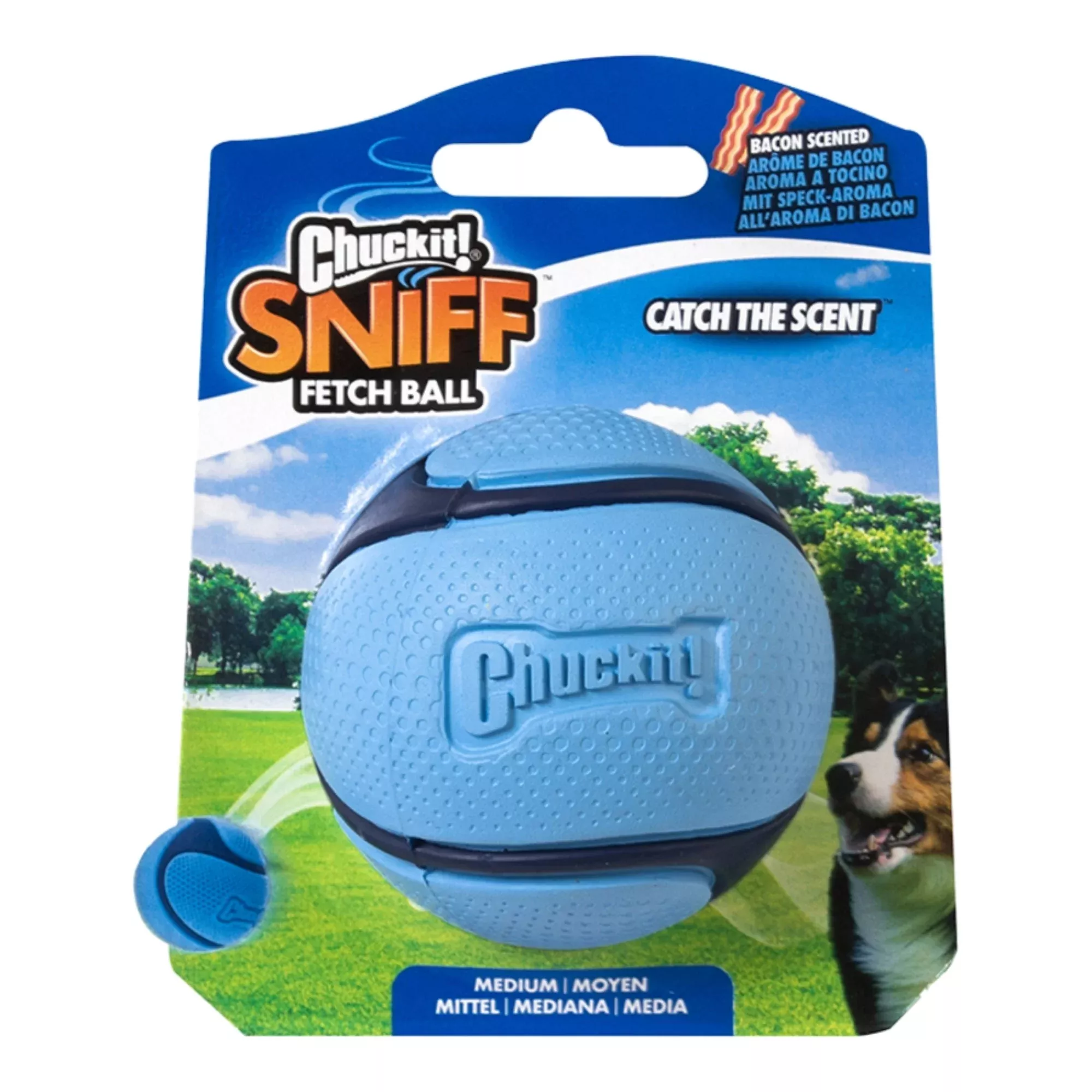 Chuckit! SNIFF Fetch Ball Dog Toy Bacon Medium