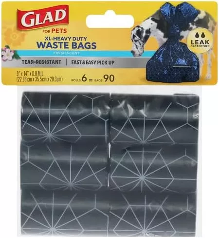 Glad for Pets Extra Large Tropical Breeze Scented Dog Waste Bags Refill Rolls| Poop Bags for Dogs, 90 Count - Poop Bag Refills, 15 Waste Bags Per Roll
