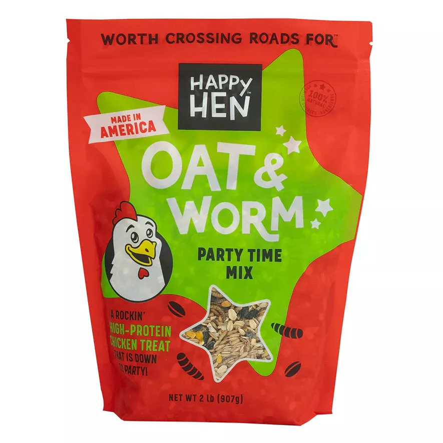Happy Hen Party Time Mix | Worm & Oat Treat for Chickens | 2 lb