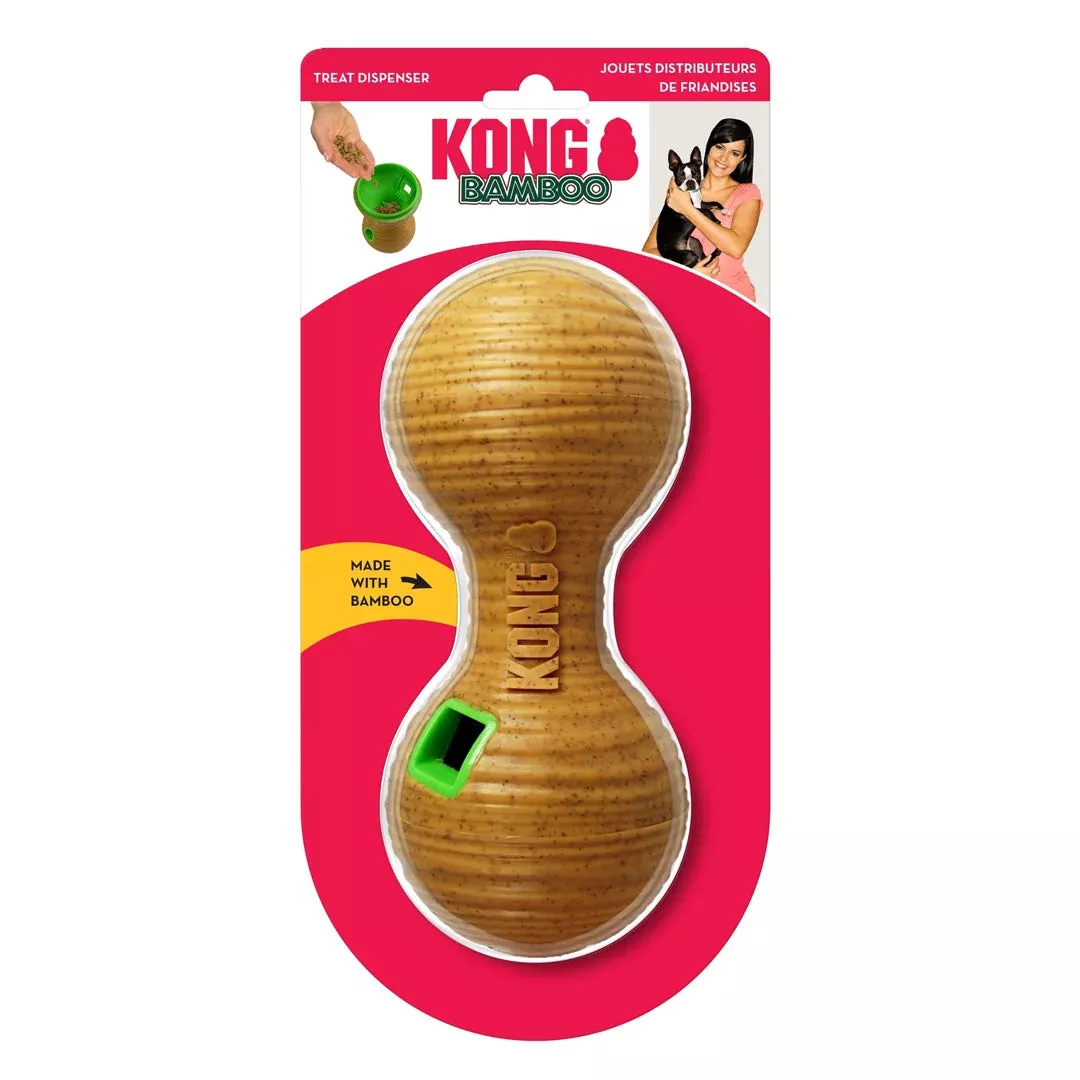 KONG Bamboo Treat Dispenser Dumbbell Dog Toy Medium
