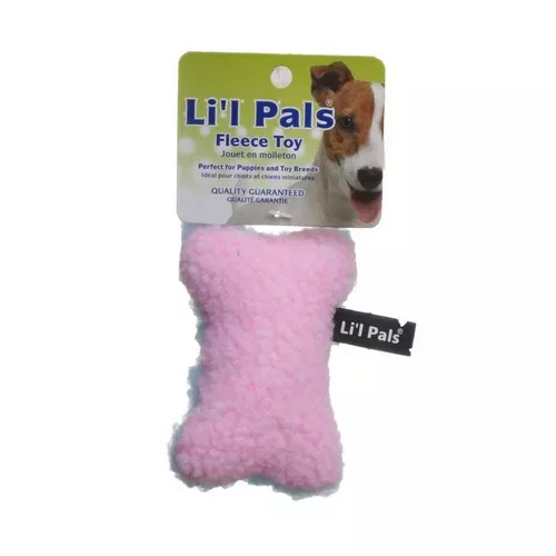 Li’l Pals, Fleece Bone Toy for Dogs & Puppies, Plush Pink Dog Bone Toy
