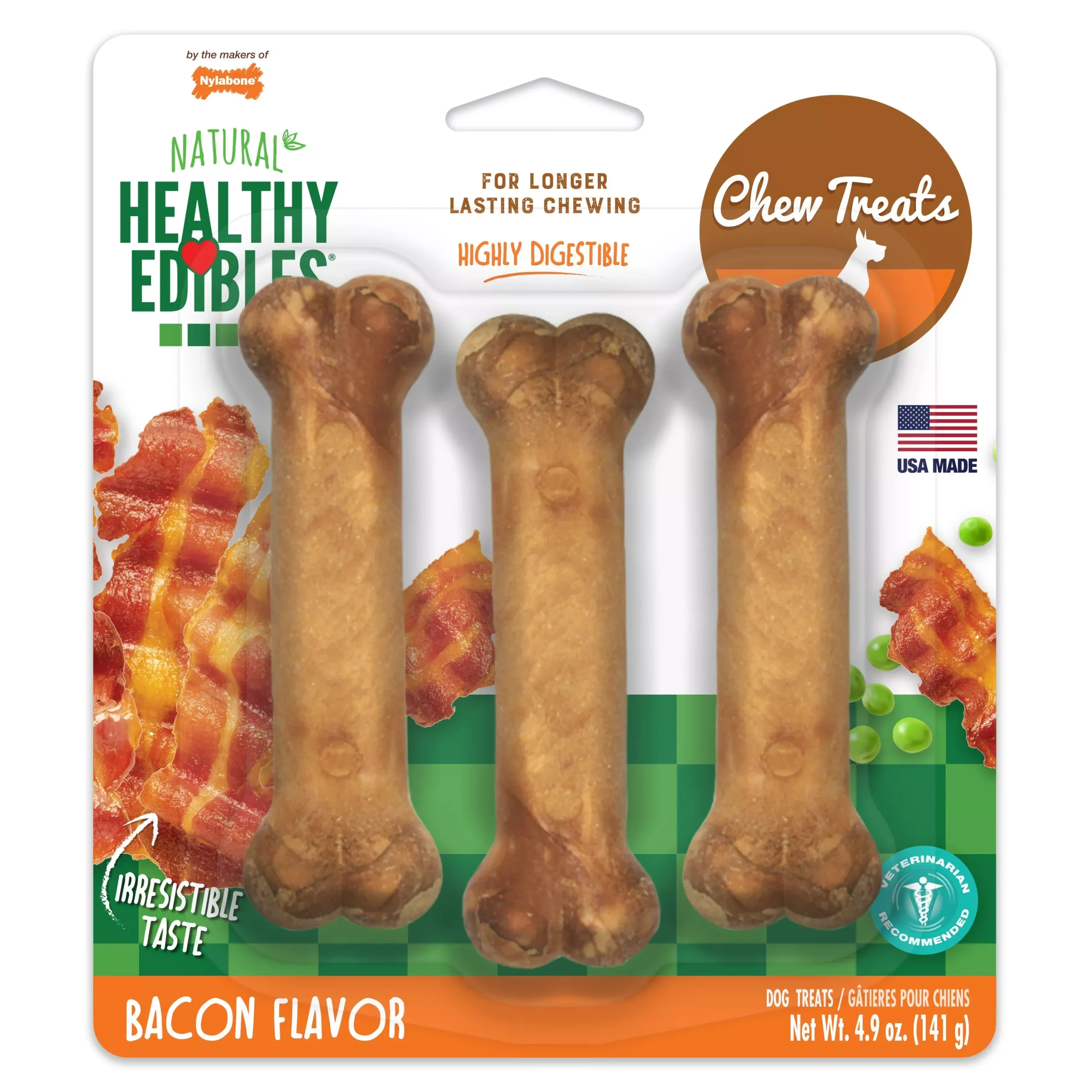 Nylabone Healthy Edibles Longer Lasting Bacon Regular 3pk