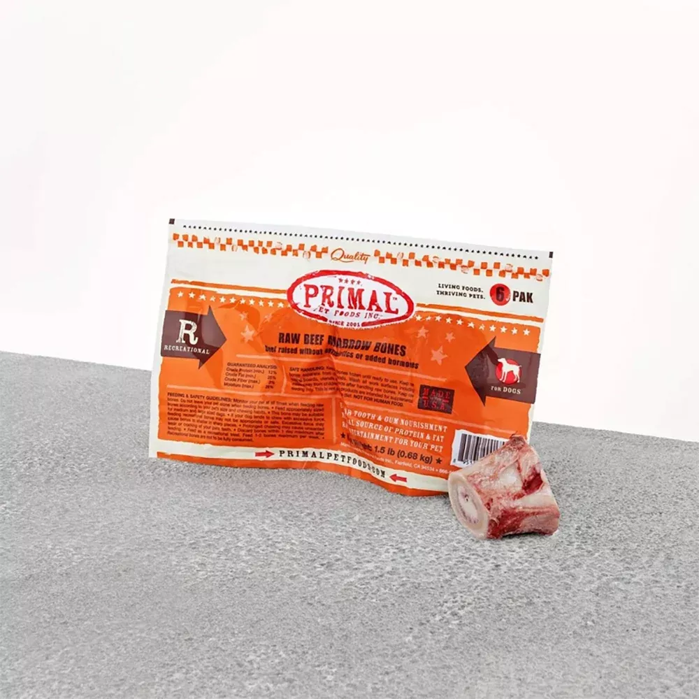 Primal Raw Recreational Bones Beef Marrow Raw Frozen Dog & Cat Treat 6pk