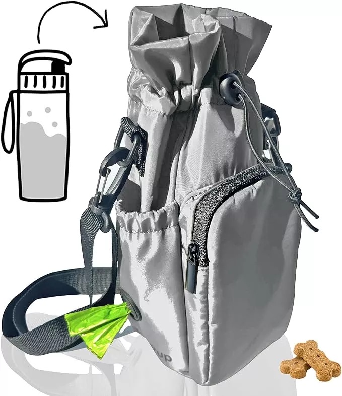 RibbyPup Waterproof Dog Walking Bag With Universal Water Bottle Holder, Built-In Poop Bag Dispenser, Unisex Cross Body Treat Pouch for Walking, Hiking, Training (Deep Teal)