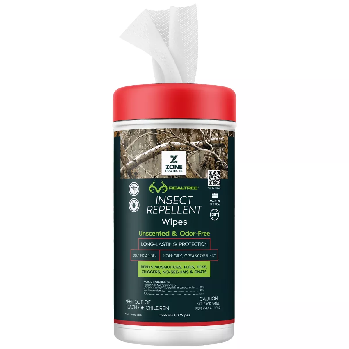 Zone Realtree Unscented Repellent Wipes